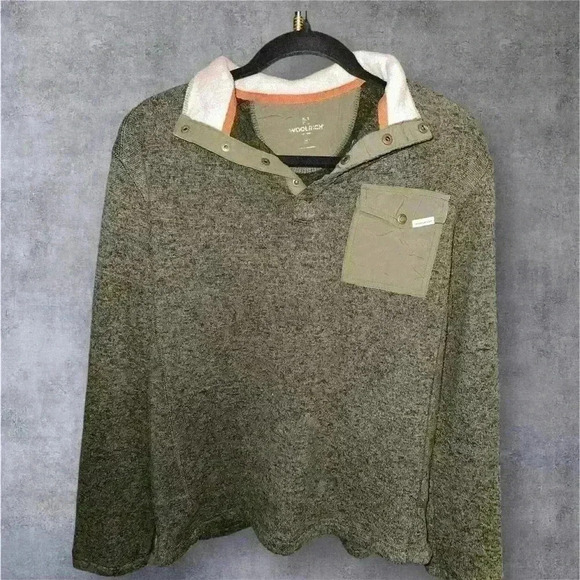 Woolrich women’s Pullover Quarter Button Jacket Top Sz Medium Green Sweater - Picture 10 of 11